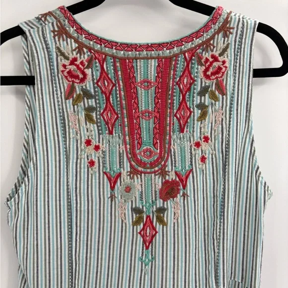 Johnny Was Workshop Cyrielle Effortless Boho Tank Dress StripedEmbroidered small